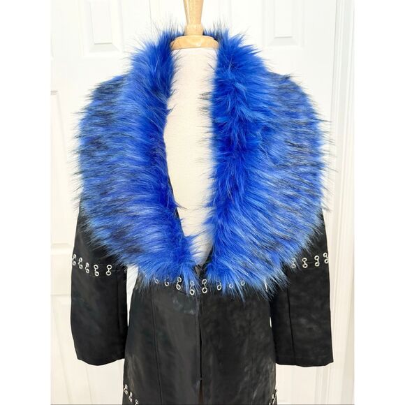 Current Mood Dolls Kill Jewel Of Jersey Faux Fur Rivets Jacket Trench Coat L NWT - Picture 2 of 7